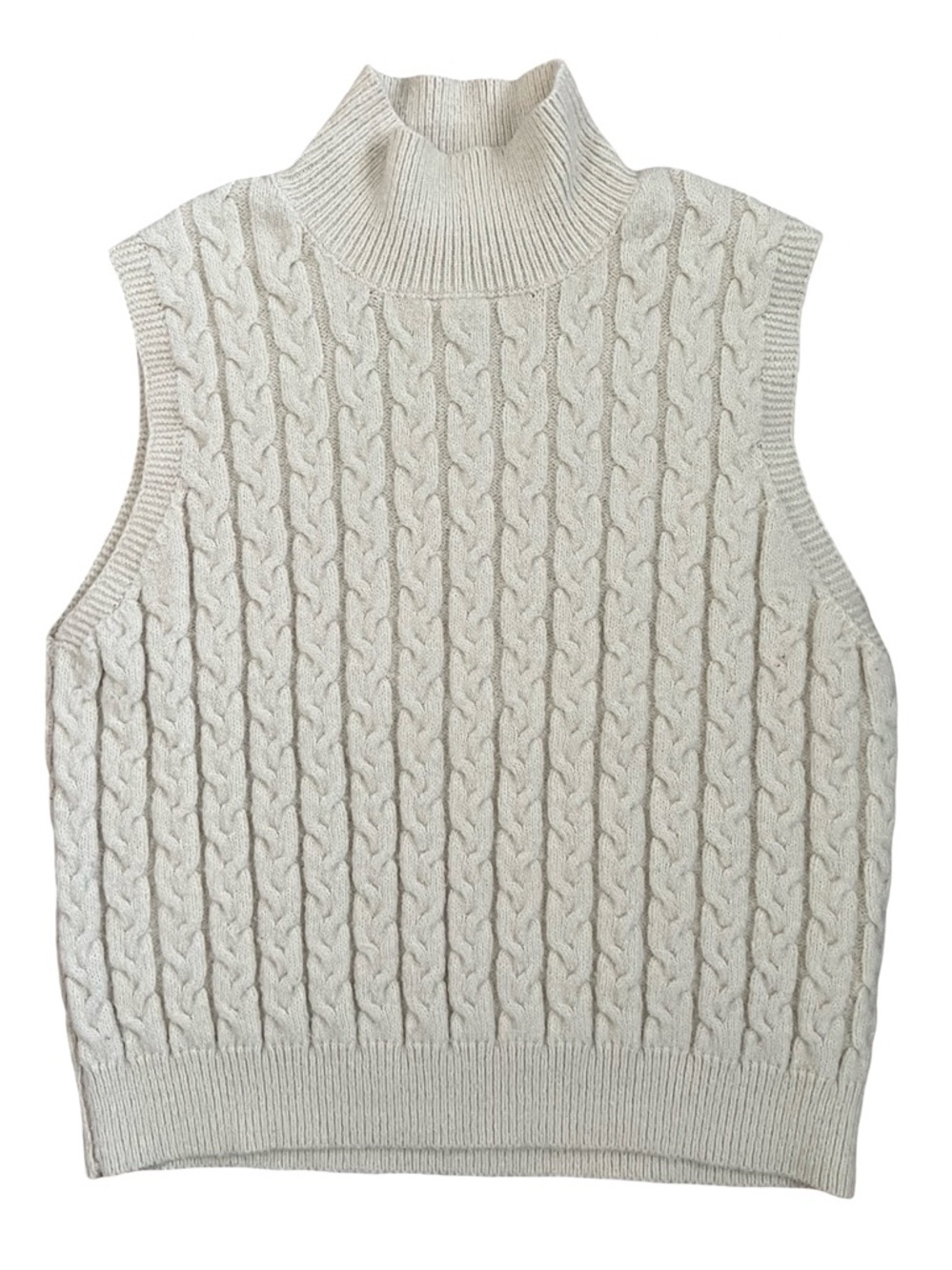 Entro Cream Cable Knit Mock Neck Sweater Vest Preppy Academia Size Large